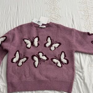 Hooked Up by IOT Butterfly Motif Sweater - Purple and White